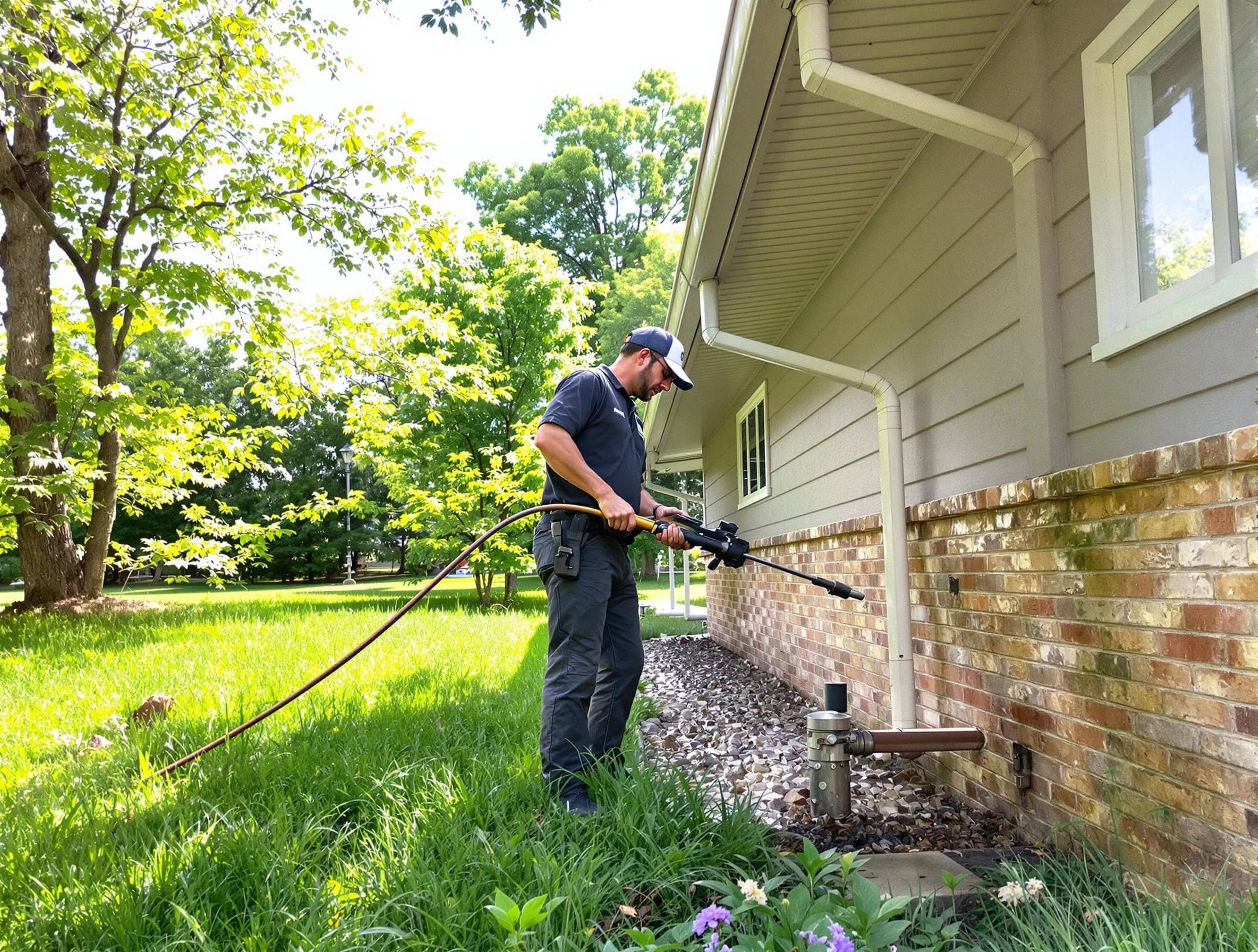 Lyndhurst Roofing Company removing debris from a downspout in Lyndhurst, OH