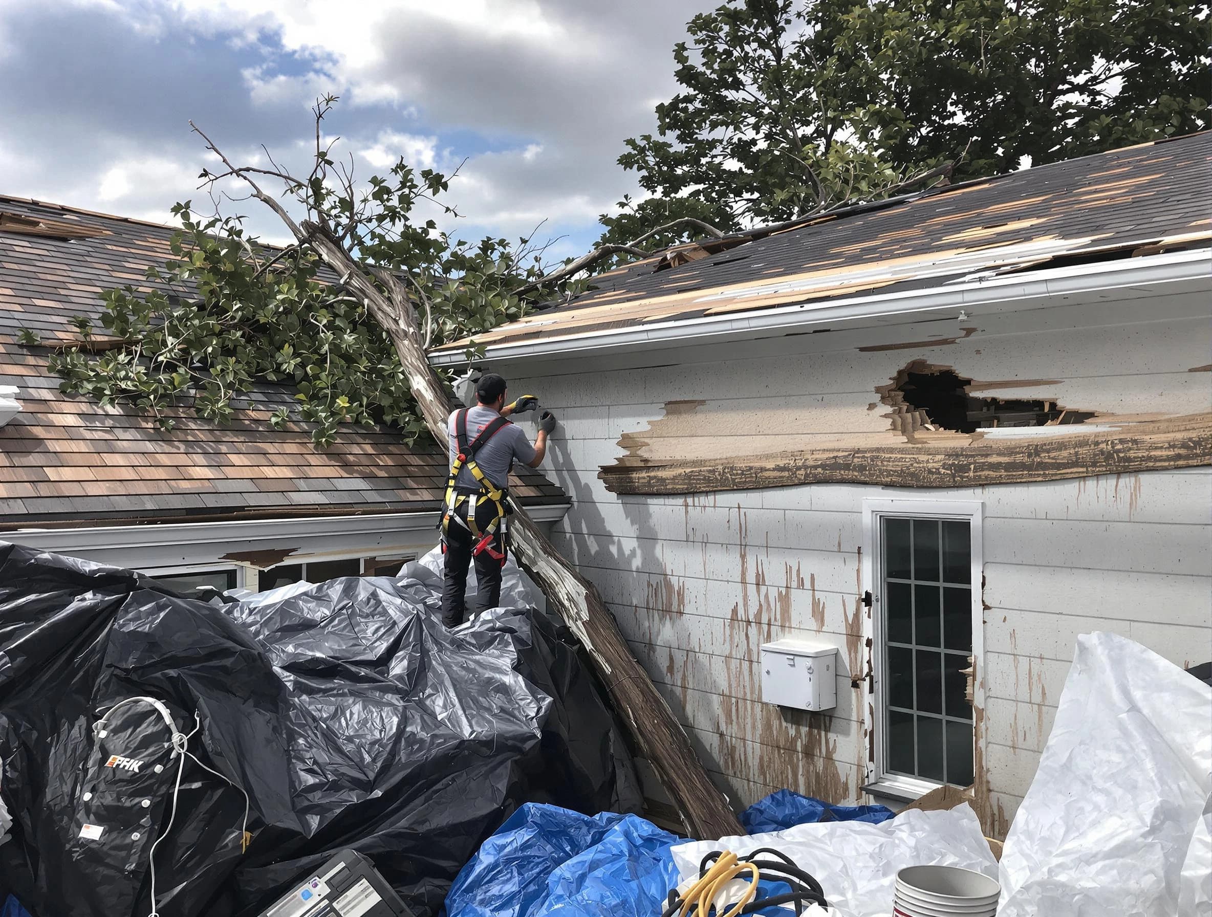 Lyndhurst Roofing Company technicians handling urgent roof damage in Lyndhurst, OH