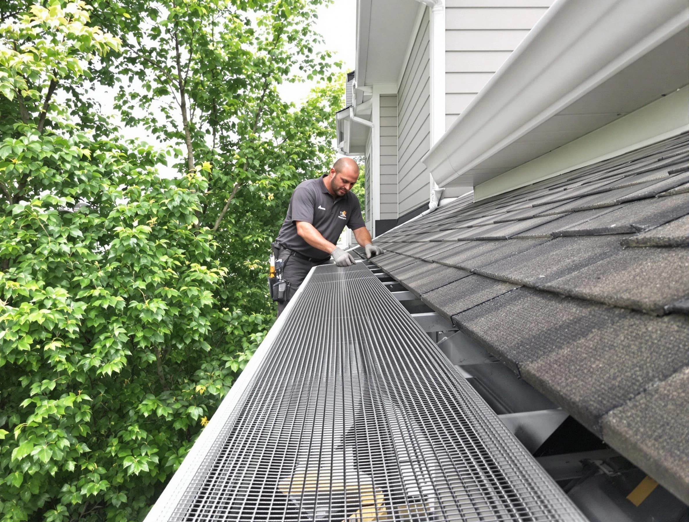 Close-up of gutter guards installed by Lyndhurst Roofing Company in Lyndhurst, OH