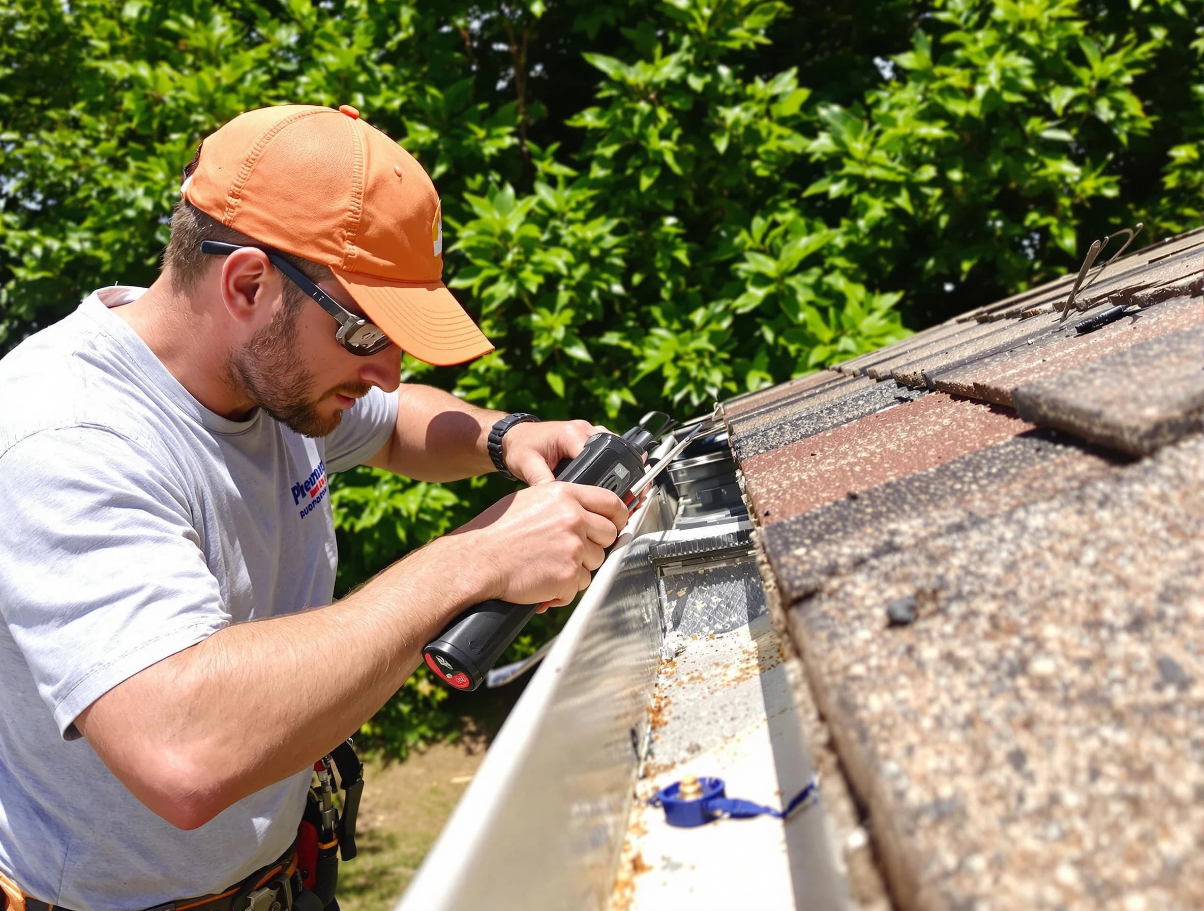 Lyndhurst Roofing Company specialists conducting a gutter repair in Lyndhurst, OH