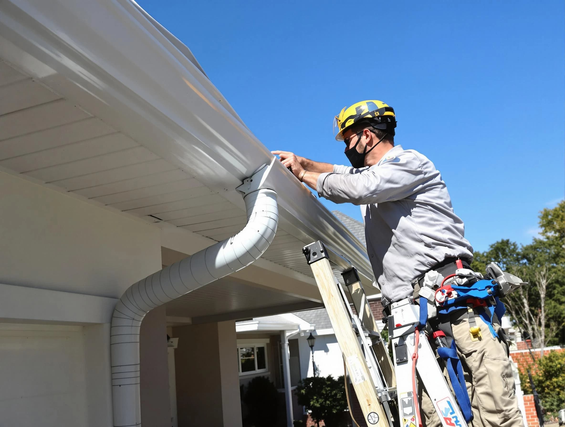 Close-up on a freshly sealed gutter joint by Lyndhurst Roofing Company in Lyndhurst, OH