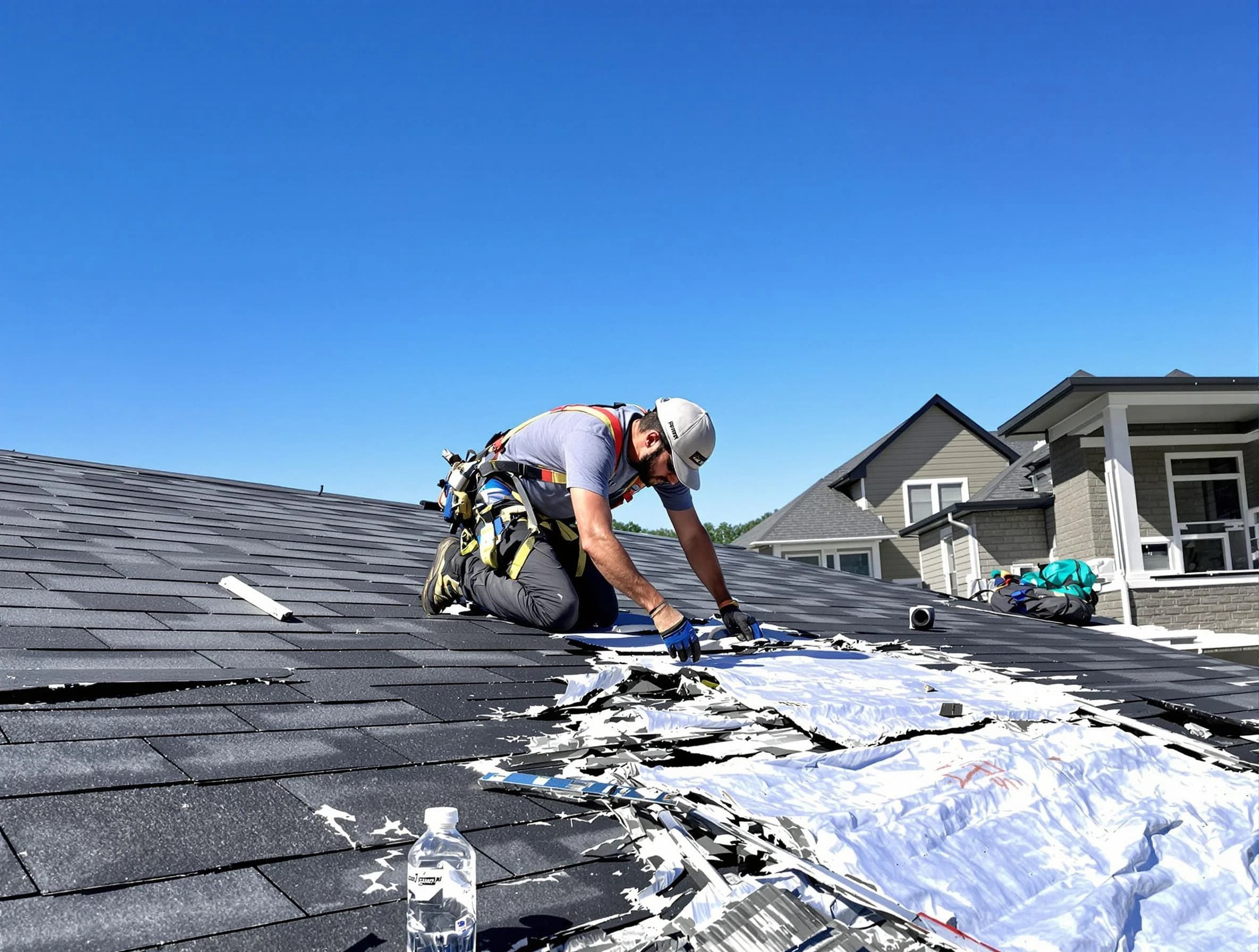 Lyndhurst Roofing Company repairing a roof section in Lyndhurst, OH