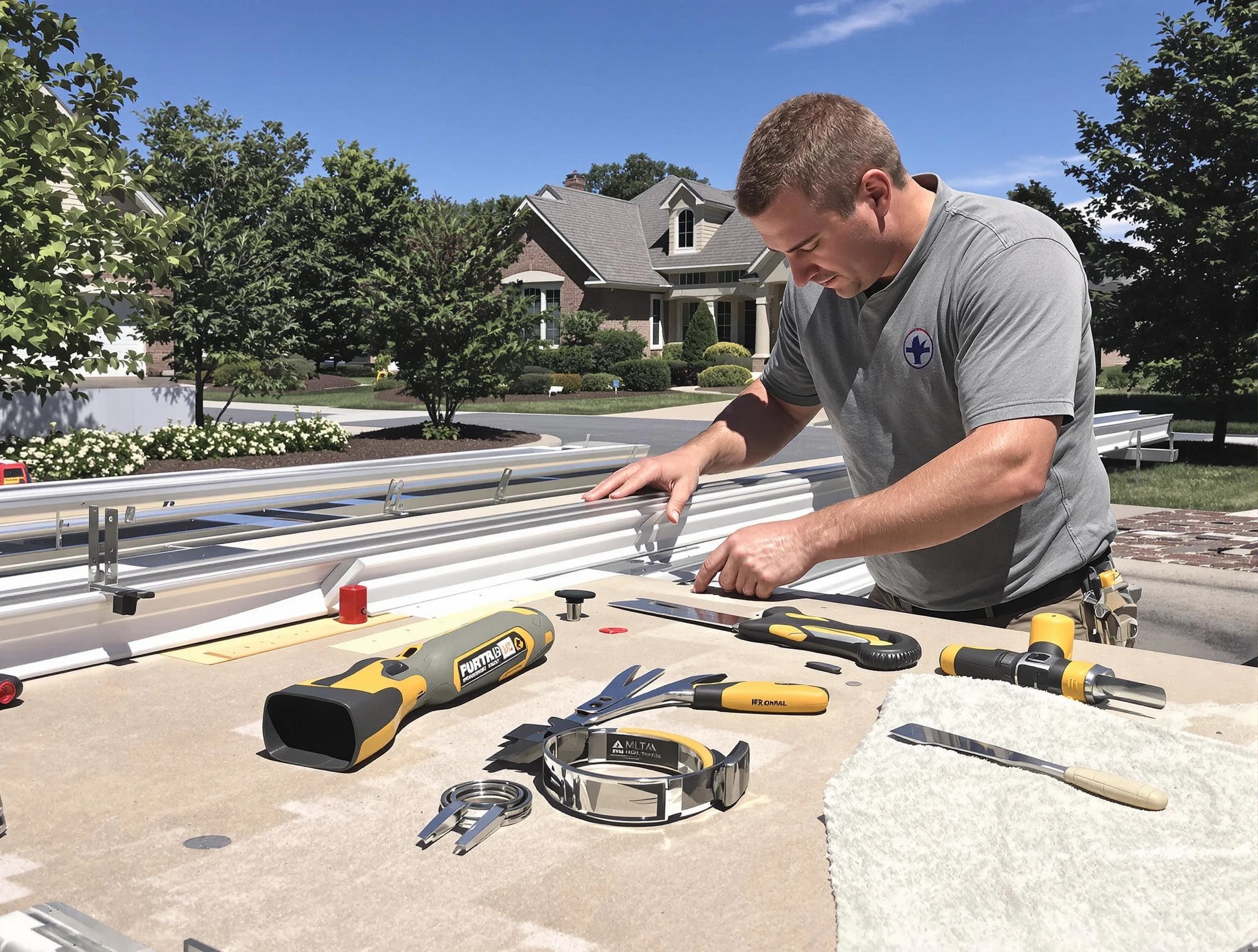 Freshly installed seamless gutter by Lyndhurst Roofing Company in Lyndhurst, OH