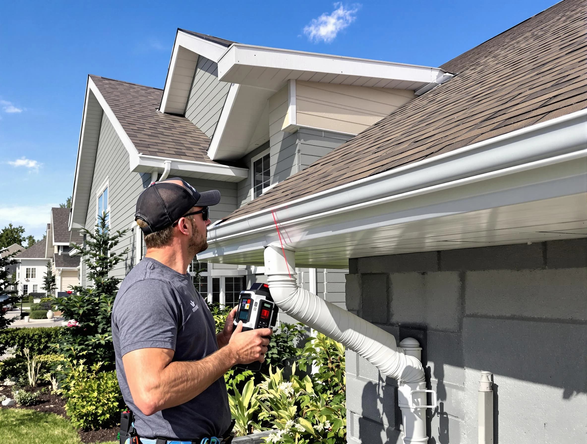 Lyndhurst Roofing Company installing seamless gutters in Lyndhurst, OH