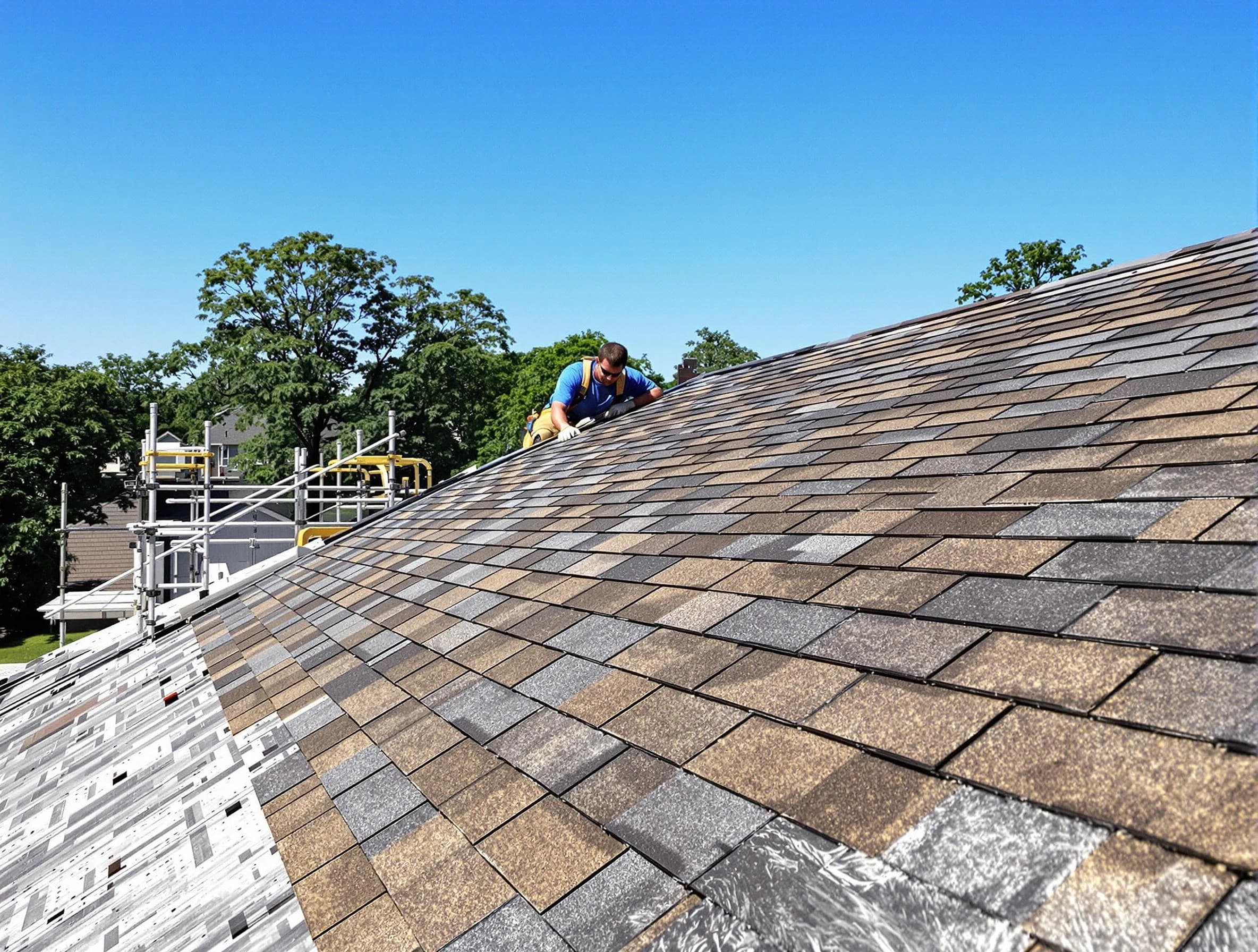 Close-up of new shingles installed by Lyndhurst Roofing Company in Lyndhurst, OH